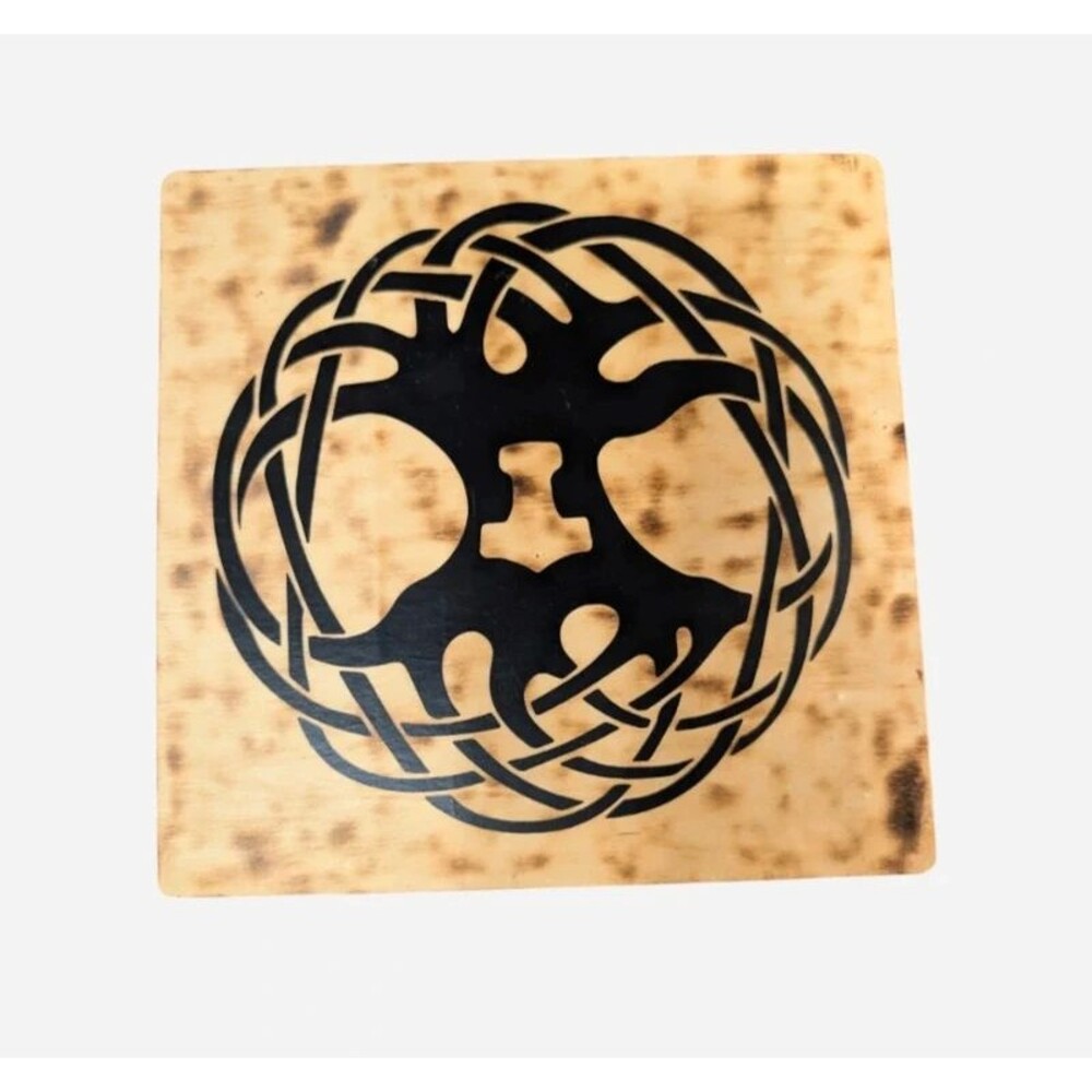 Handmade Wood Tree of Life and Norse Hammer Trinket Box